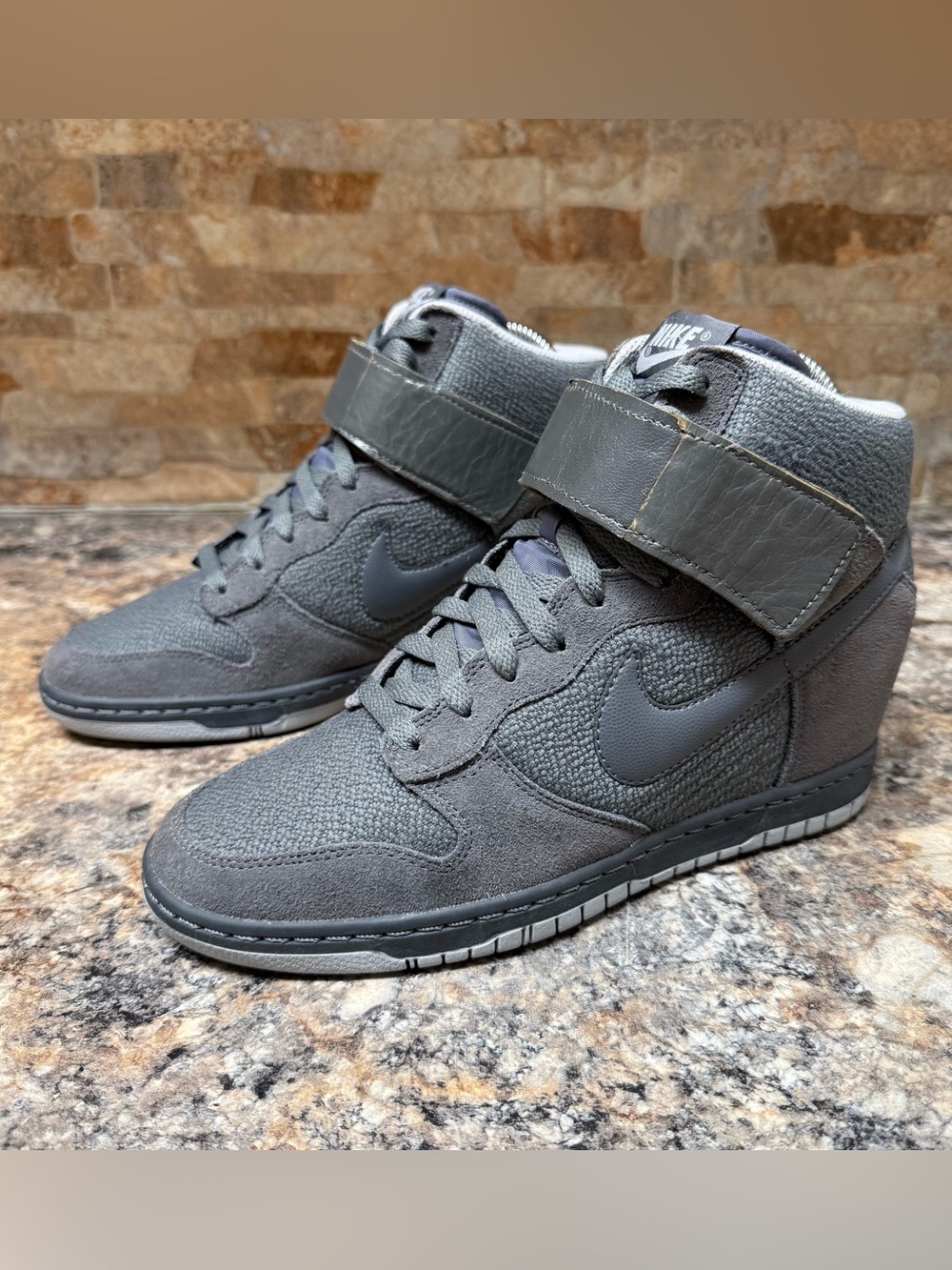 1 Of 1 Nike Dunk Sky Hi Grey Textured Suede Wedge Sneaker 644877-005 Women 9